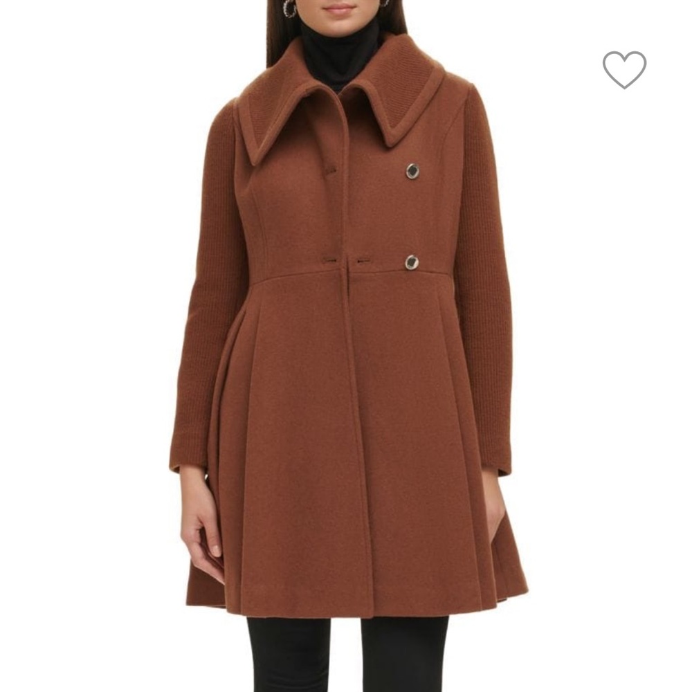 Pleated Wool Blend Flared Coat (Large)